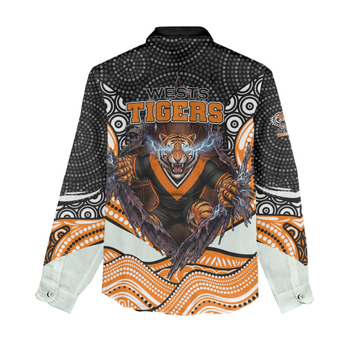 Wests Tigers Women Casual Shirt The Scream of Lightning Eyes - Indigenous Dot Ripping Effect