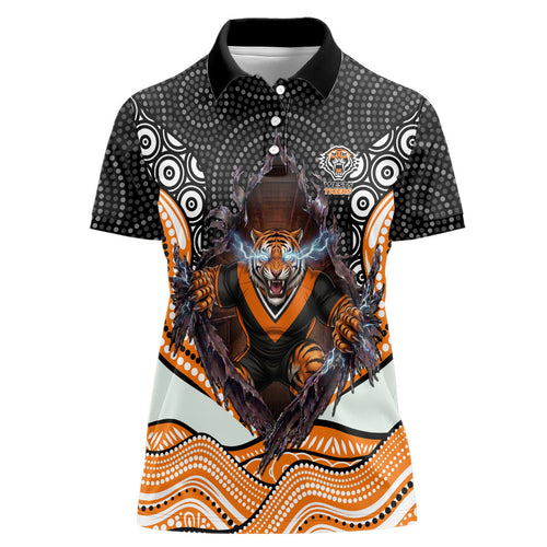 Wests Tigers Women Polo Shirt The Scream of Lightning Eyes - Indigenous Dot Ripping Effect