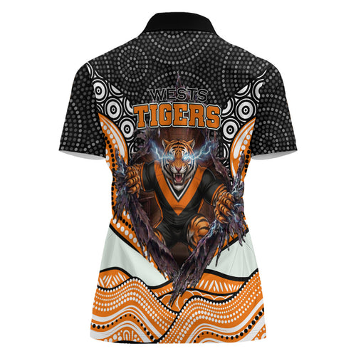 Wests Tigers Women Polo Shirt The Scream of Lightning Eyes - Indigenous Dot Ripping Effect