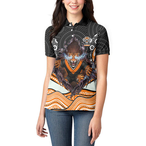 Wests Tigers Women Polo Shirt The Scream of Lightning Eyes - Indigenous Dot Ripping Effect