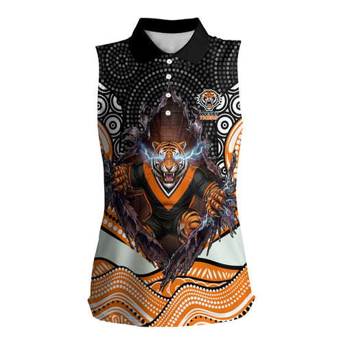 Wests Tigers Women Sleeveless Polo Shirt The Scream of Lightning Eyes - Indigenous Dot Ripping Effect