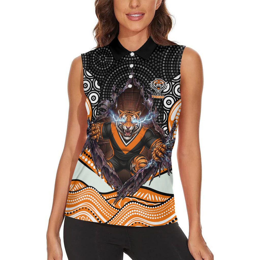 Wests Tigers Women Sleeveless Polo Shirt The Scream of Lightning Eyes - Indigenous Dot Ripping Effect