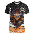 Wests Tigers Women V-Neck T-Shirt The Scream of Lightning Eyes - Indigenous Dot Ripping Effect