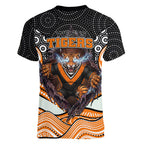 Wests Tigers Women V-Neck T-Shirt The Scream of Lightning Eyes - Indigenous Dot Ripping Effect