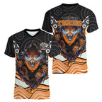 Wests Tigers Women V-Neck T-Shirt The Scream of Lightning Eyes - Indigenous Dot Ripping Effect