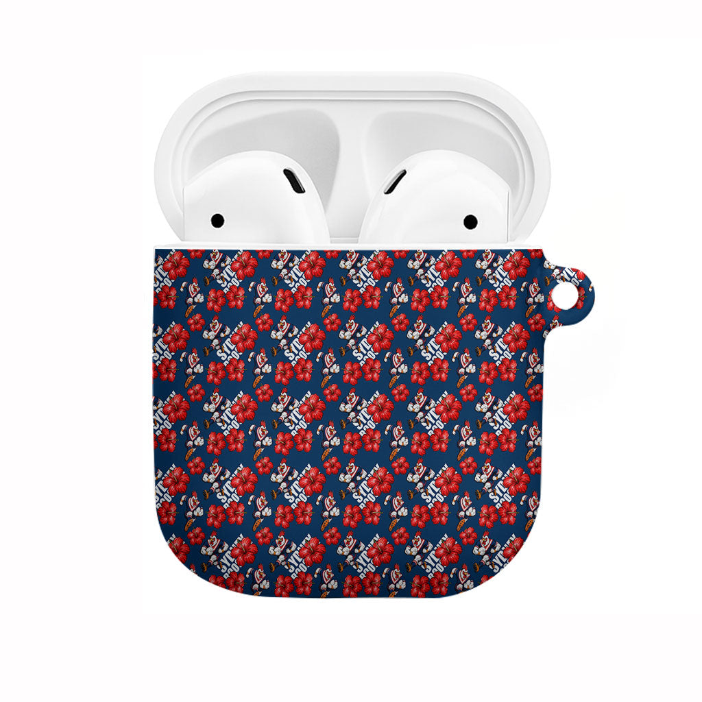 Sydney Roosters AirPods Case Tropical Hibiscus Floral Seamless Rugby Mascot