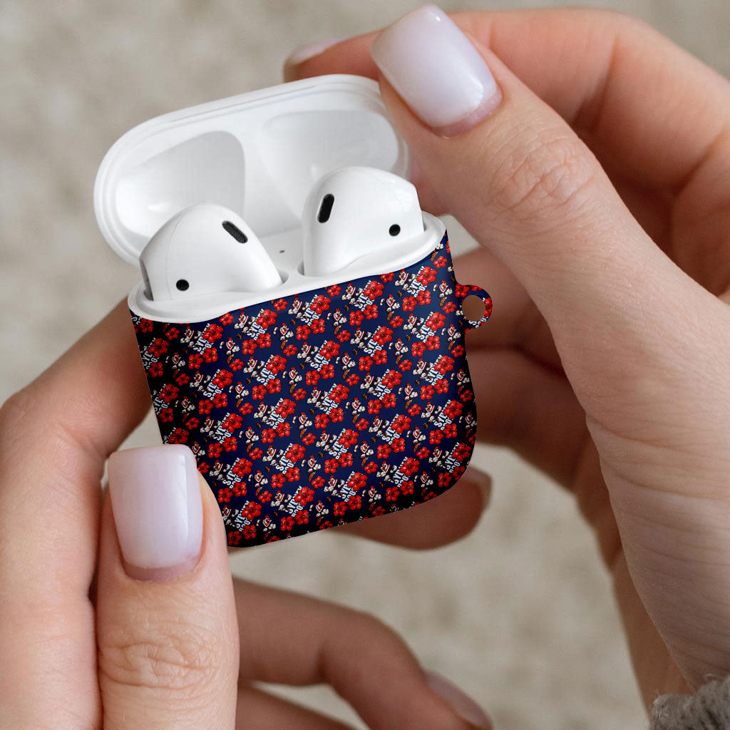Sydney Roosters AirPods Case Tropical Hibiscus Floral Seamless Rugby Mascot