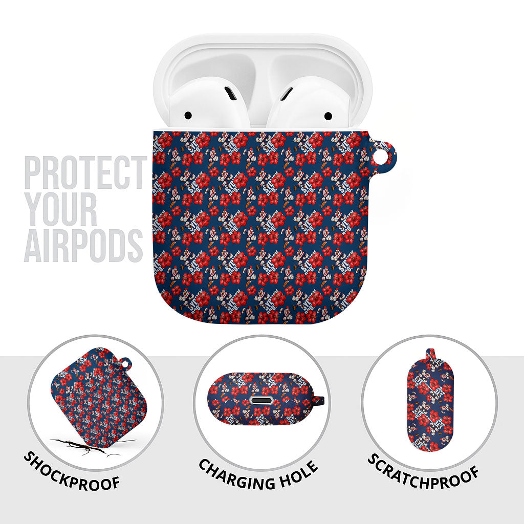 Sydney Roosters AirPods Case Tropical Hibiscus Floral Seamless Rugby Mascot
