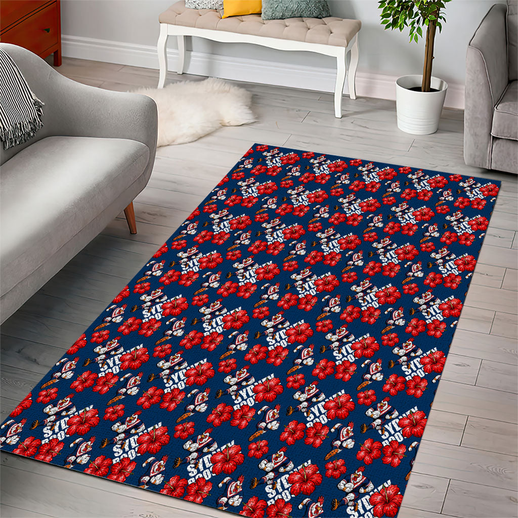 Sydney Roosters Area Rug Tropical Hibiscus Floral Seamless Rugby Mascot