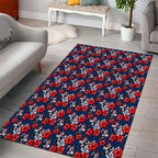 Sydney Roosters Area Rug Tropical Hibiscus Floral Seamless Rugby Mascot