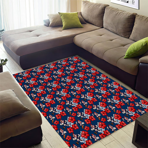 Sydney Roosters Area Rug Tropical Hibiscus Floral Seamless Rugby Mascot