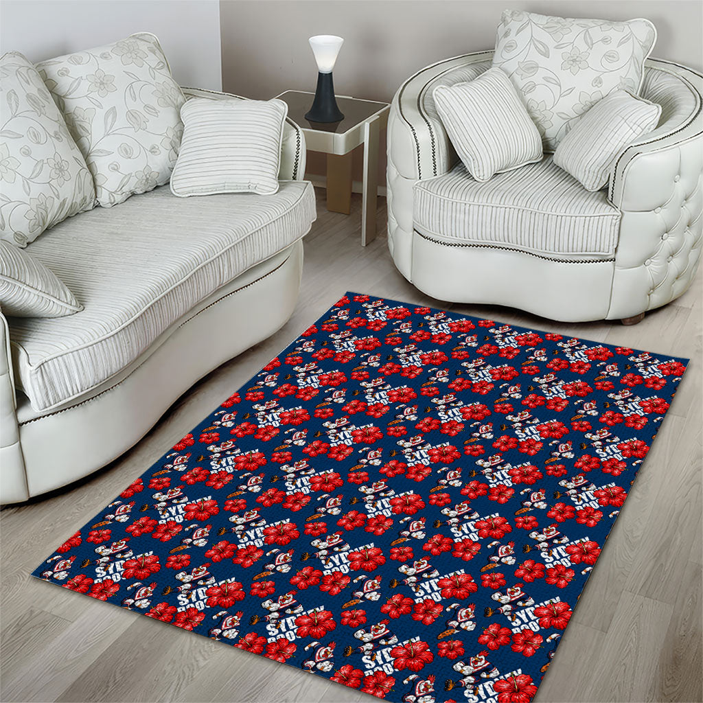 Sydney Roosters Area Rug Tropical Hibiscus Floral Seamless Rugby Mascot