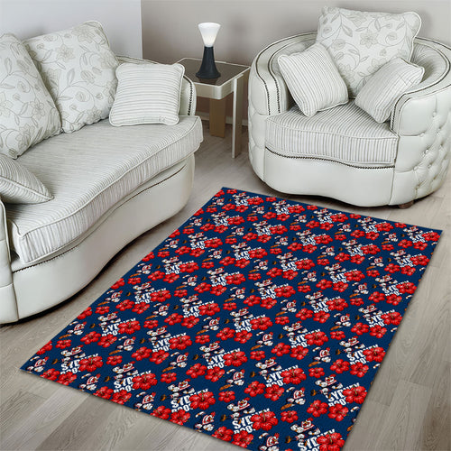 Sydney Roosters Area Rug Tropical Hibiscus Floral Seamless Rugby Mascot