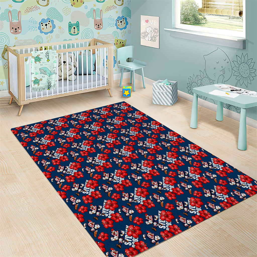 Sydney Roosters Area Rug Tropical Hibiscus Floral Seamless Rugby Mascot