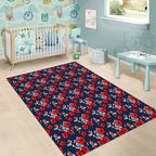 Sydney Roosters Area Rug Tropical Hibiscus Floral Seamless Rugby Mascot