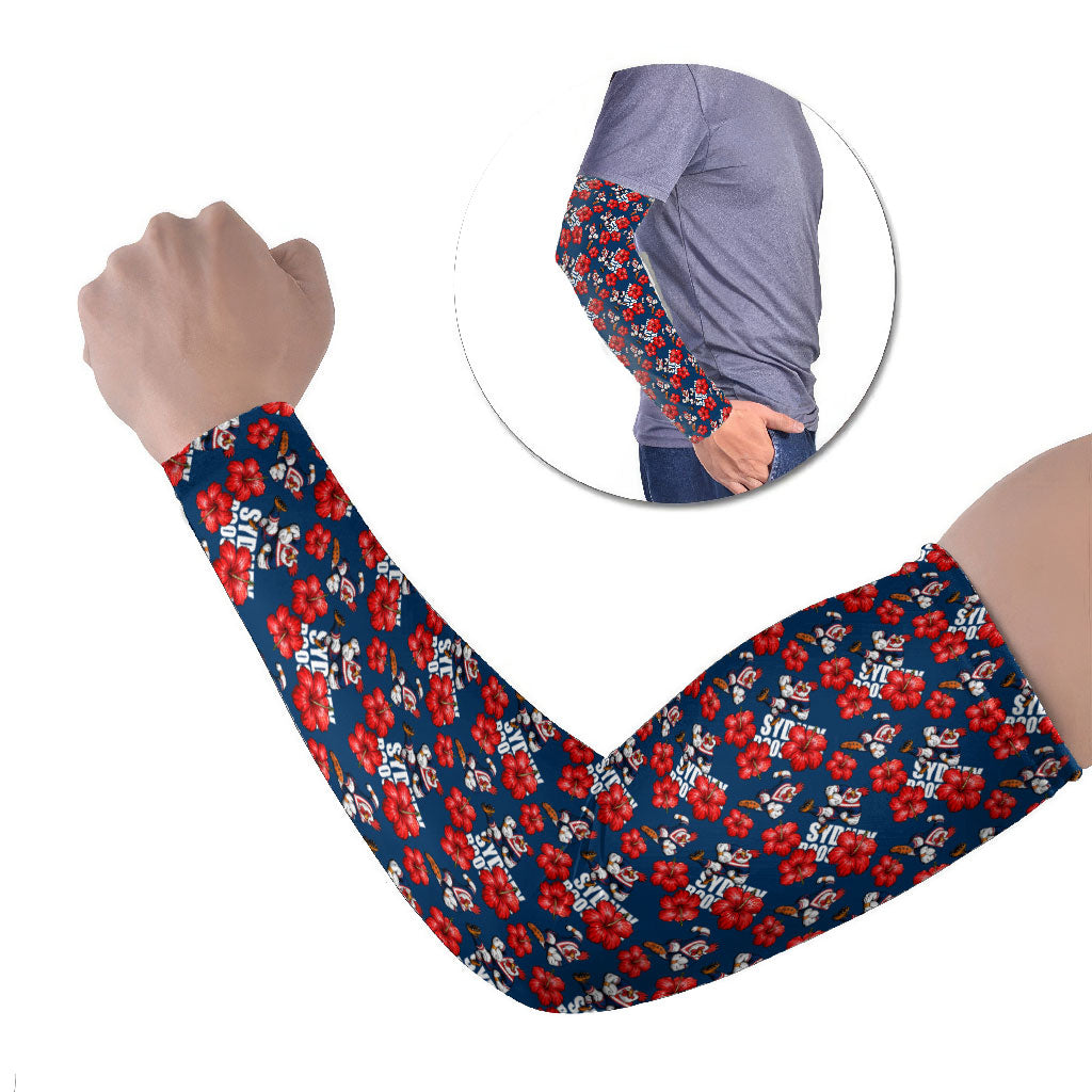 Sydney Roosters Arm Sleeves Tropical Hibiscus Floral Seamless Rugby Mascot
