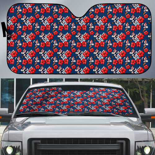 Sydney Roosters Auto Sun Shade Tropical Hibiscus Floral Seamless Rugby Mascot