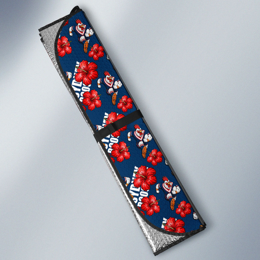 Sydney Roosters Auto Sun Shade Tropical Hibiscus Floral Seamless Rugby Mascot