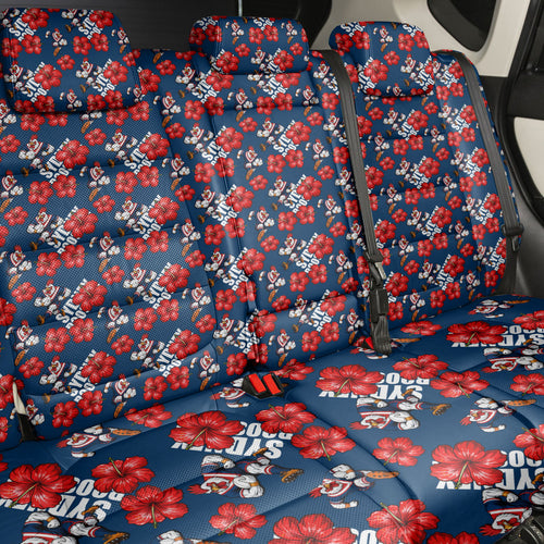 Sydney Roosters Back Car Seat Cover Tropical Hibiscus Floral Seamless Rugby Mascot
