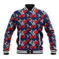 Sydney Roosters Baseball Jacket Tropical Hibiscus Floral Seamless Rugby Mascot