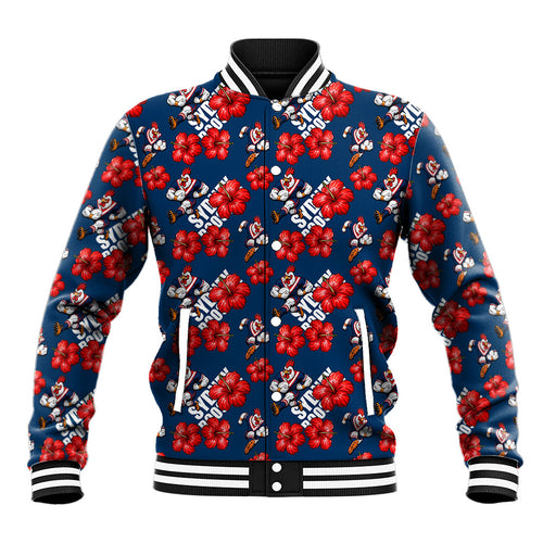 Sydney Roosters Baseball Jacket Tropical Hibiscus Floral Seamless Rugby Mascot