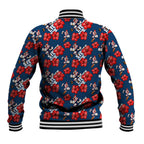 Sydney Roosters Baseball Jacket Tropical Hibiscus Floral Seamless Rugby Mascot
