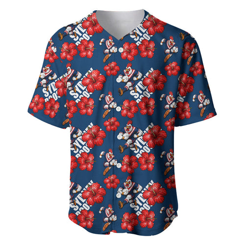 Sydney Roosters Baseball Jersey Tropical Hibiscus Floral Seamless Rugby Mascot