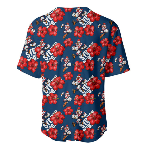Sydney Roosters Baseball Jersey Tropical Hibiscus Floral Seamless Rugby Mascot