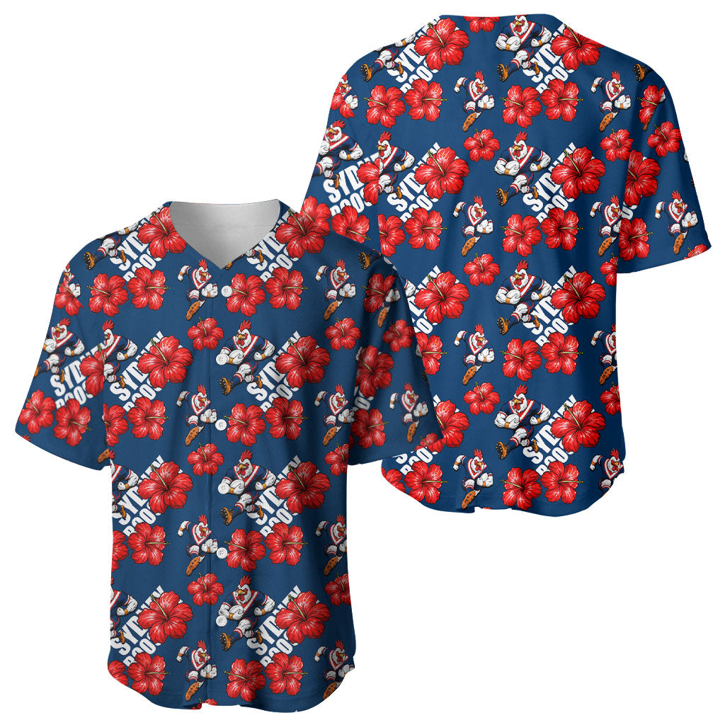 Sydney Roosters Baseball Jersey Tropical Hibiscus Floral Seamless Rugby Mascot
