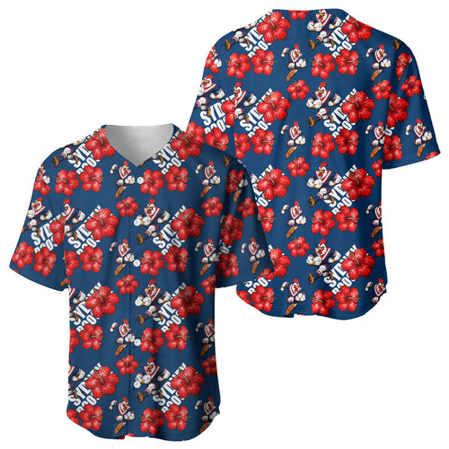 Sydney Roosters Baseball Jersey Tropical Hibiscus Floral Seamless Rugby Mascot