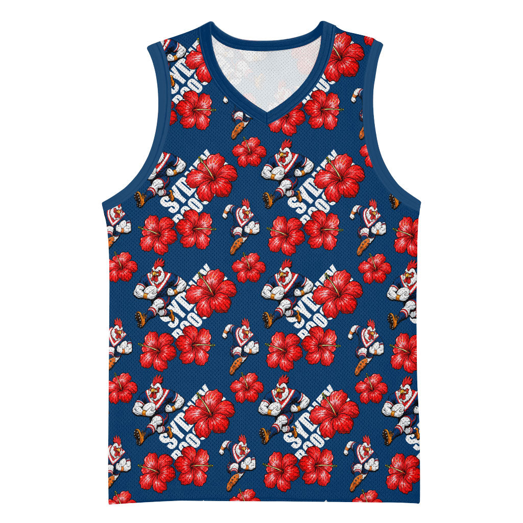 Sydney Roosters Basketball Jersey Tropical Hibiscus Floral Seamless Rugby Mascot