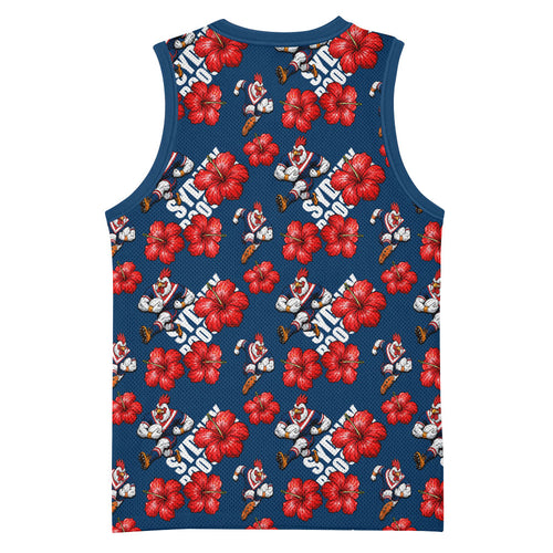 Sydney Roosters Basketball Jersey Tropical Hibiscus Floral Seamless Rugby Mascot