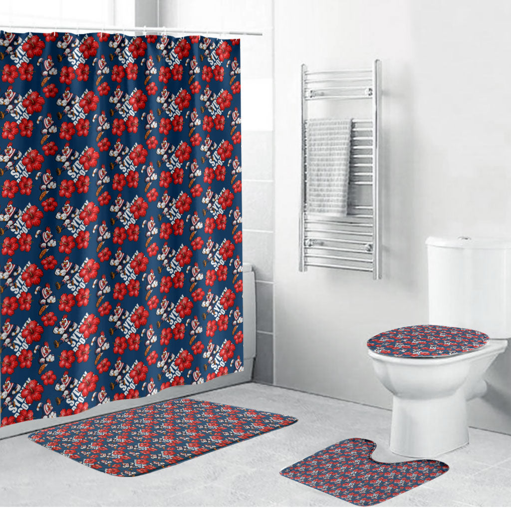Sydney Roosters Bathroom Set Tropical Hibiscus Floral Seamless Rugby Mascot