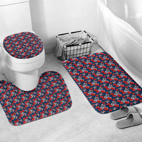 Sydney Roosters Bathroom Set Tropical Hibiscus Floral Seamless Rugby Mascot