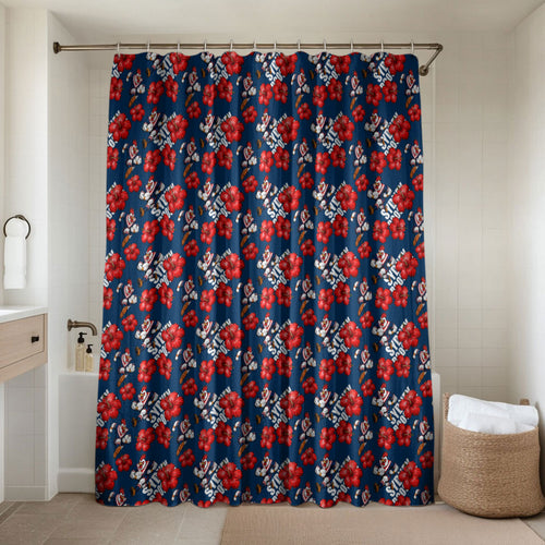 Sydney Roosters Bathroom Set Tropical Hibiscus Floral Seamless Rugby Mascot