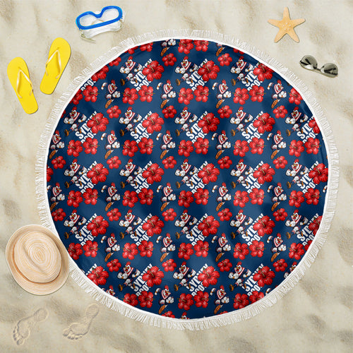 Sydney Roosters Beach Blanket Tropical Hibiscus Floral Seamless Rugby Mascot