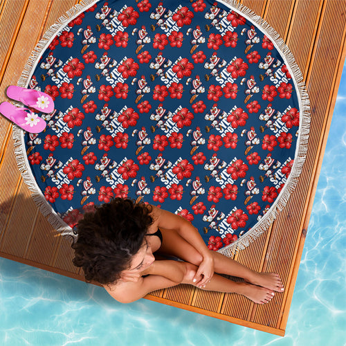 Sydney Roosters Beach Blanket Tropical Hibiscus Floral Seamless Rugby Mascot