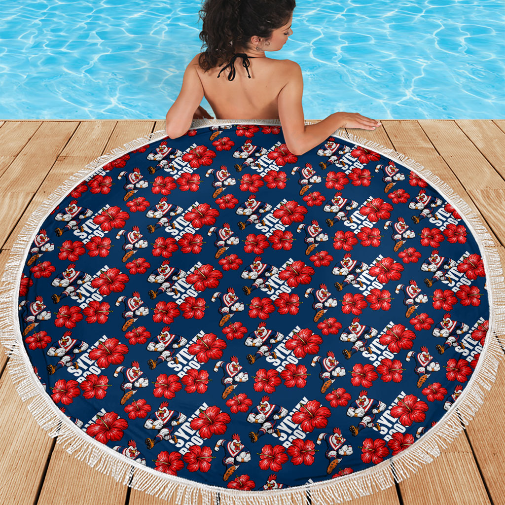 Sydney Roosters Beach Blanket Tropical Hibiscus Floral Seamless Rugby Mascot