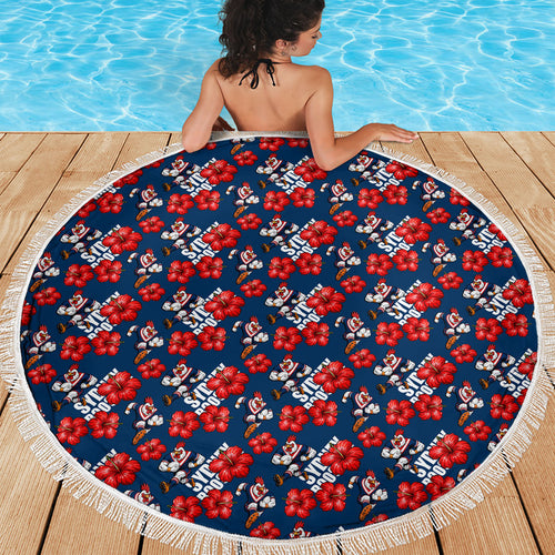 Sydney Roosters Beach Blanket Tropical Hibiscus Floral Seamless Rugby Mascot