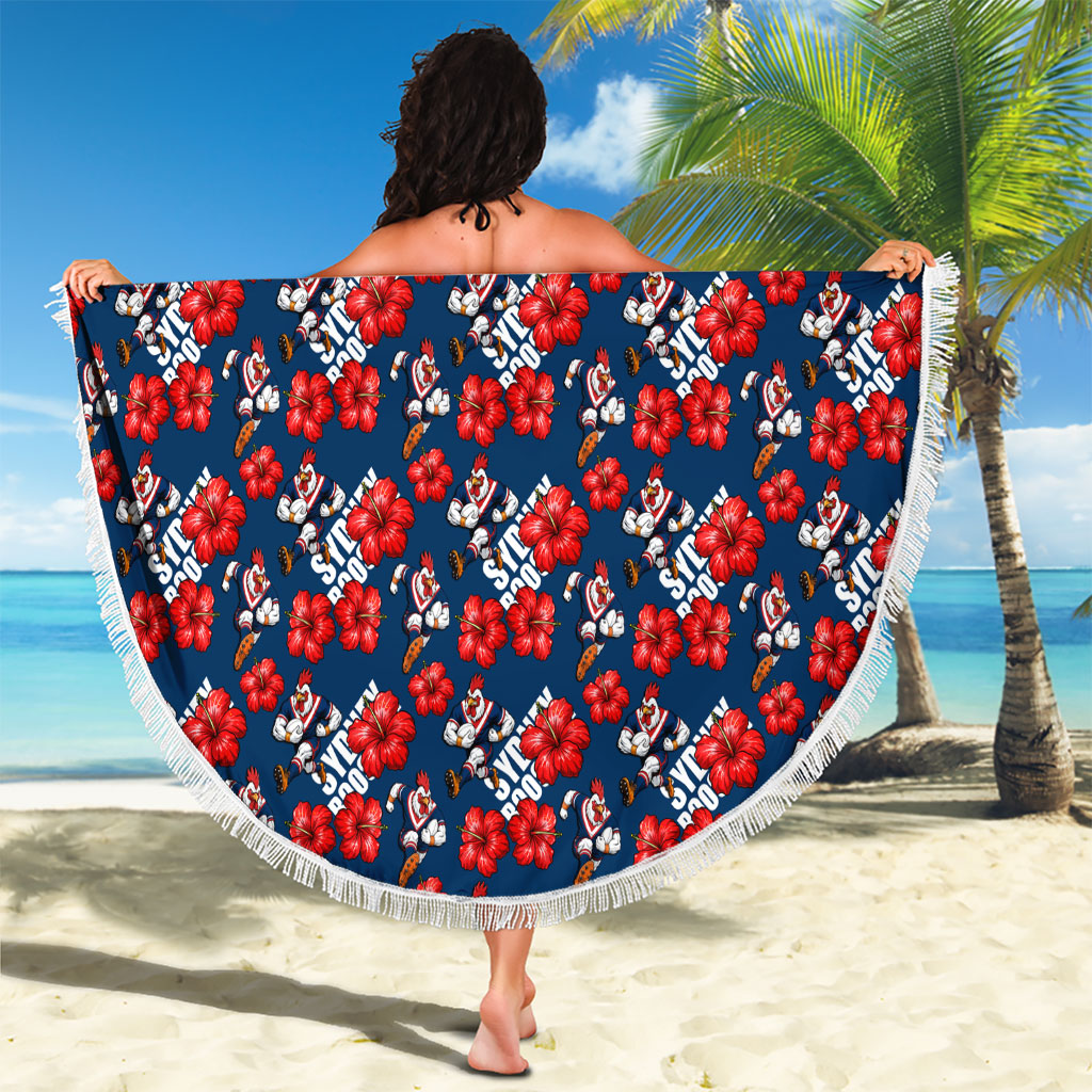 Sydney Roosters Beach Blanket Tropical Hibiscus Floral Seamless Rugby Mascot
