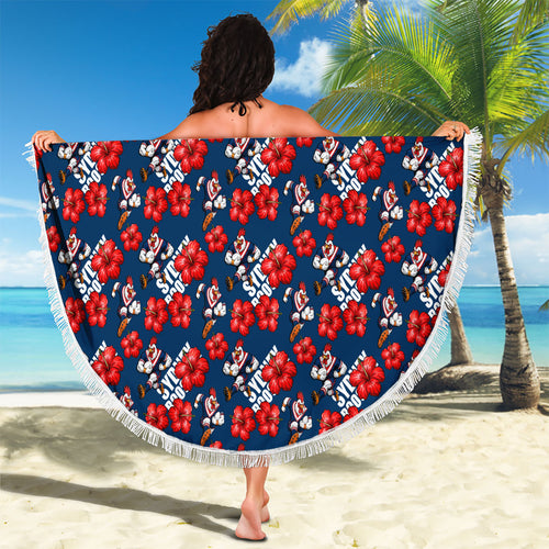 Sydney Roosters Beach Blanket Tropical Hibiscus Floral Seamless Rugby Mascot