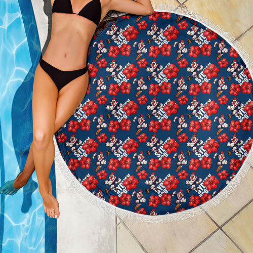 Sydney Roosters Beach Blanket Tropical Hibiscus Floral Seamless Rugby Mascot