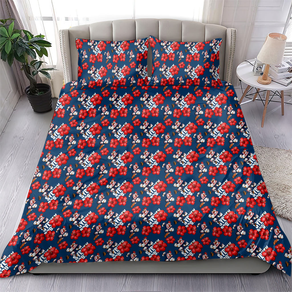 Sydney Roosters Bedding Set Tropical Hibiscus Floral Seamless Rugby Mascot
