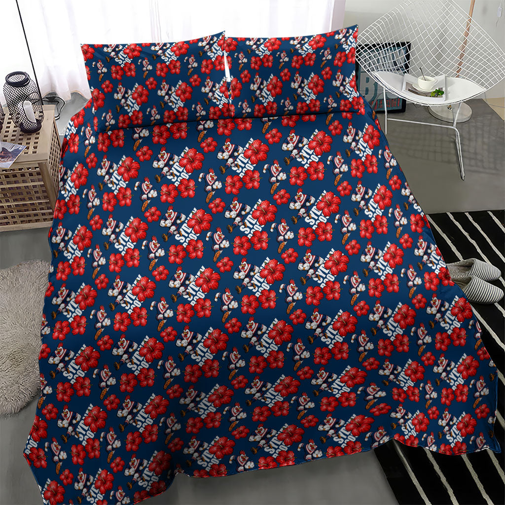 Sydney Roosters Bedding Set Tropical Hibiscus Floral Seamless Rugby Mascot