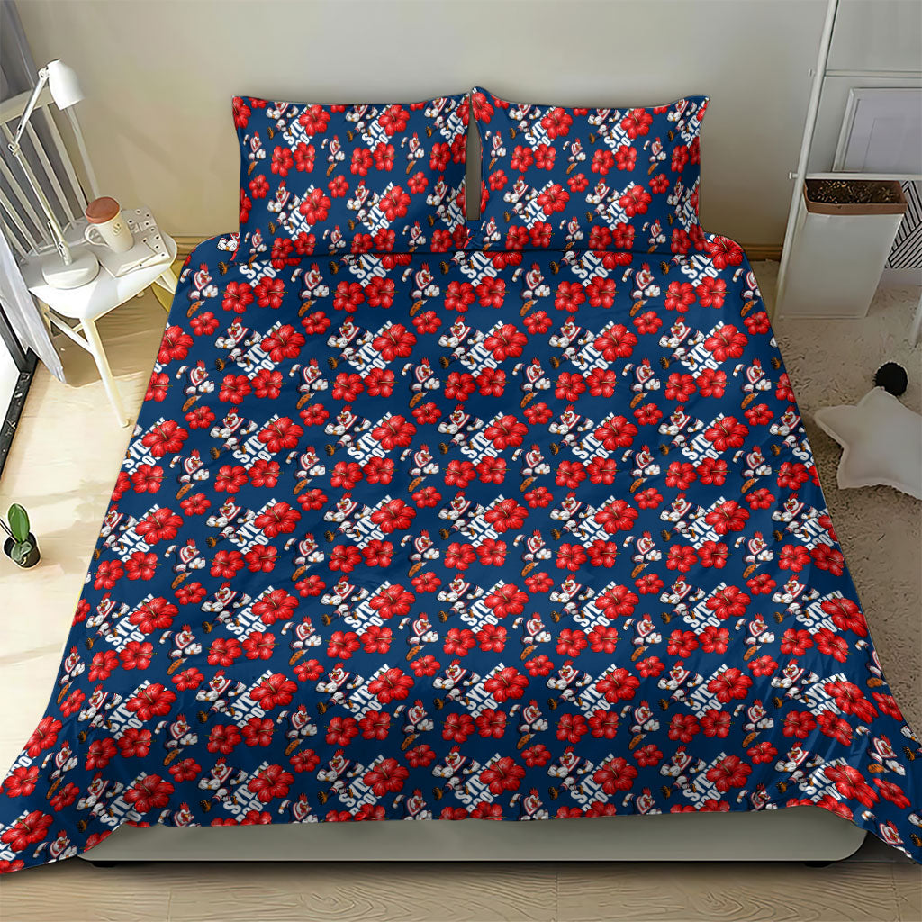 Sydney Roosters Bedding Set Tropical Hibiscus Floral Seamless Rugby Mascot