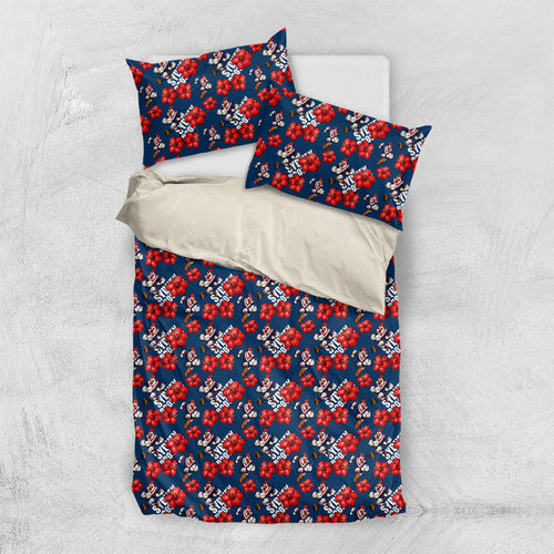 Sydney Roosters Bedding Set Tropical Hibiscus Floral Seamless Rugby Mascot