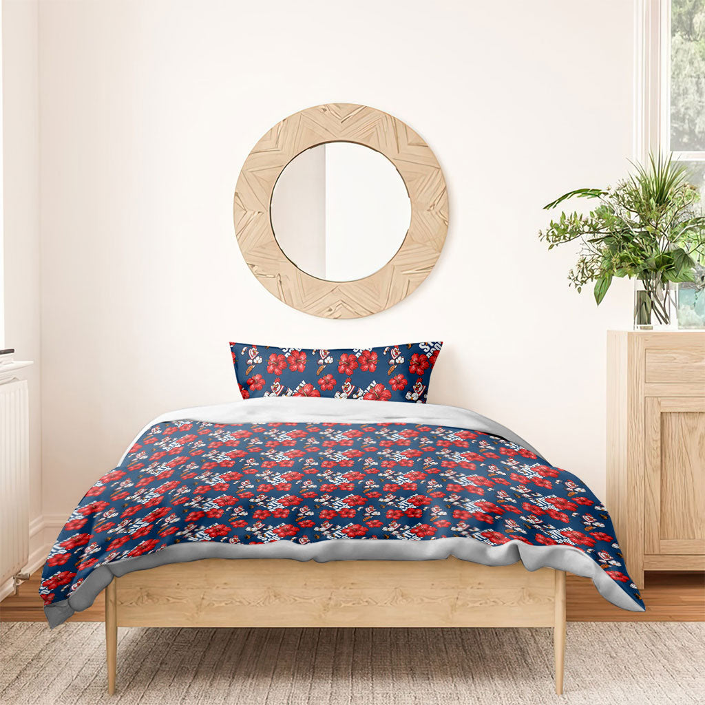 Sydney Roosters Bedding Set Tropical Hibiscus Floral Seamless Rugby Mascot