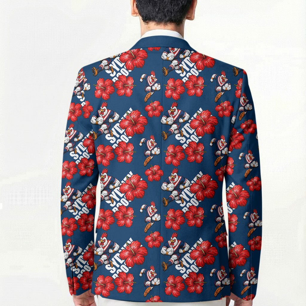 Sydney Roosters Blazer Tropical Hibiscus Floral Seamless Rugby Mascot