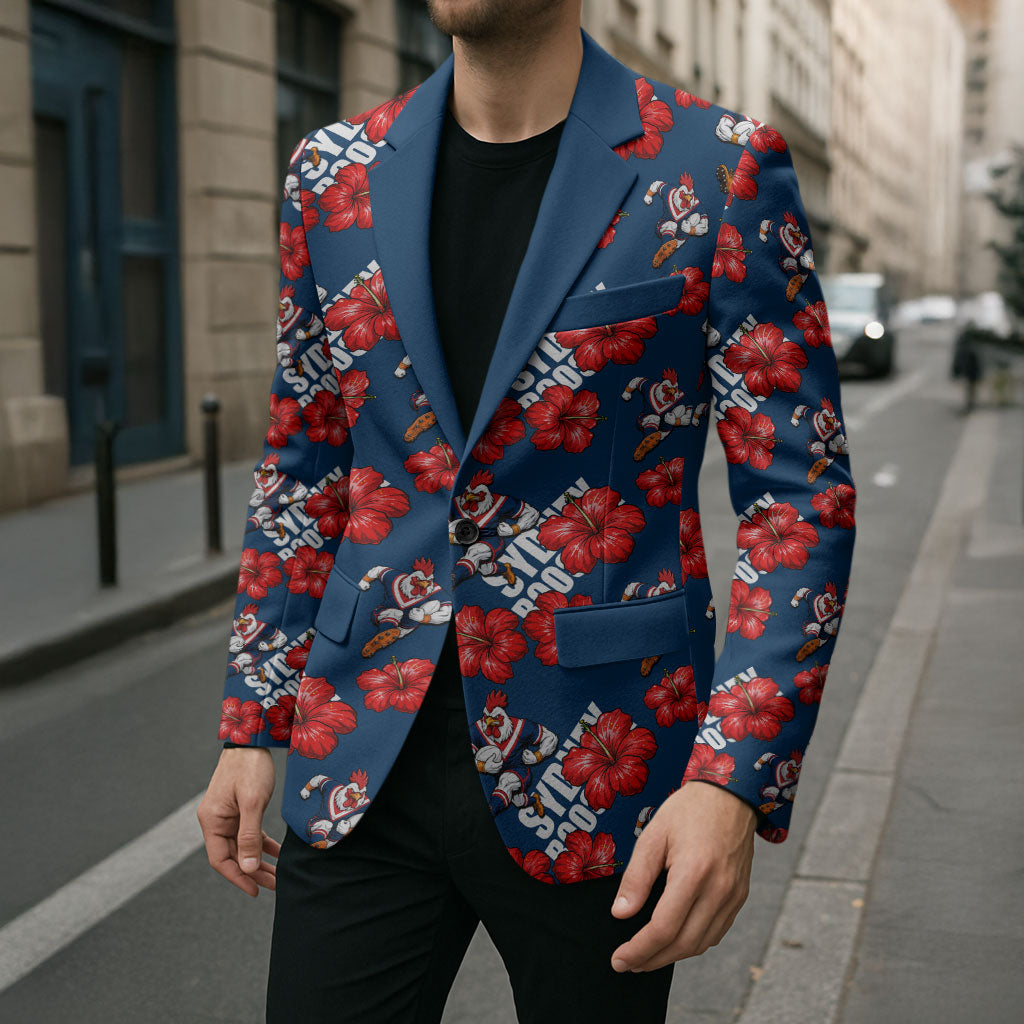 Sydney Roosters Blazer Tropical Hibiscus Floral Seamless Rugby Mascot