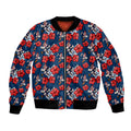 Sydney Roosters Bomber Jacket Tropical Hibiscus Floral Seamless Rugby Mascot